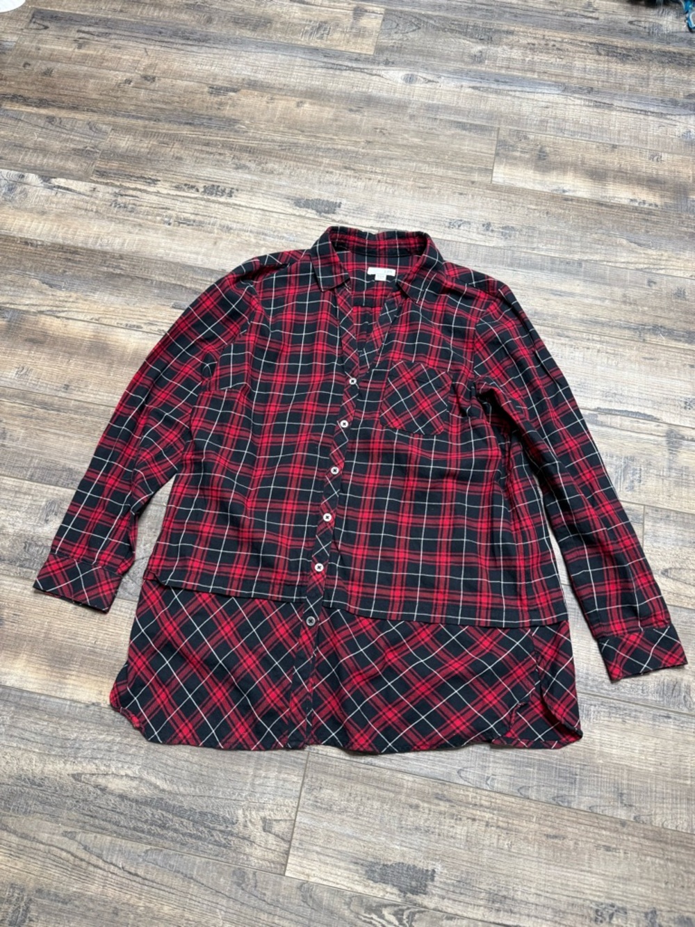 J. Jill Button Down Red Black Plaid Shirt Women's Petite Small